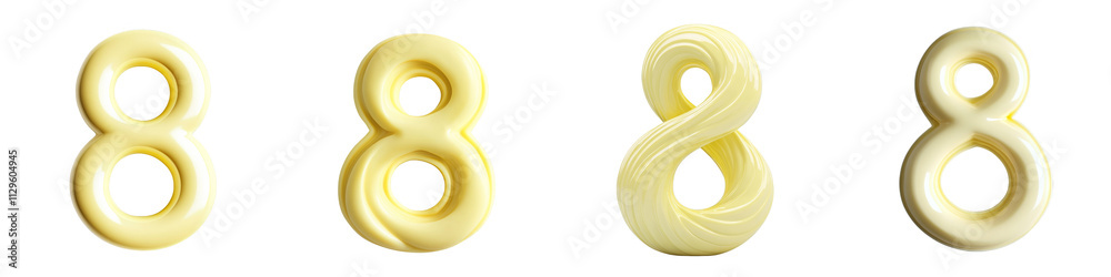 Number 8, made with soft pastel yellow shapes, logotype, Eight isolated on a transparent background Number 8, made with soft pastel yellow shapes, logotype, Eight isolated on a transparent background