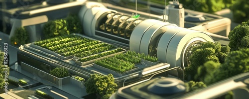 Aerial view of futuristic plant lab with vertical farming systems, spaceefficient agriculture photo