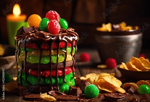 vibrant close mouth watering indulgent snacks rich textures showcasing deliciousness temptation, assortment, candy, chocolate, cream, cookies, caramel photo