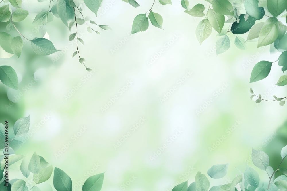 Soft Green Leafy Border with Blurred Greenery Background Soft Green Leafy Border with Blurred Greenery Background