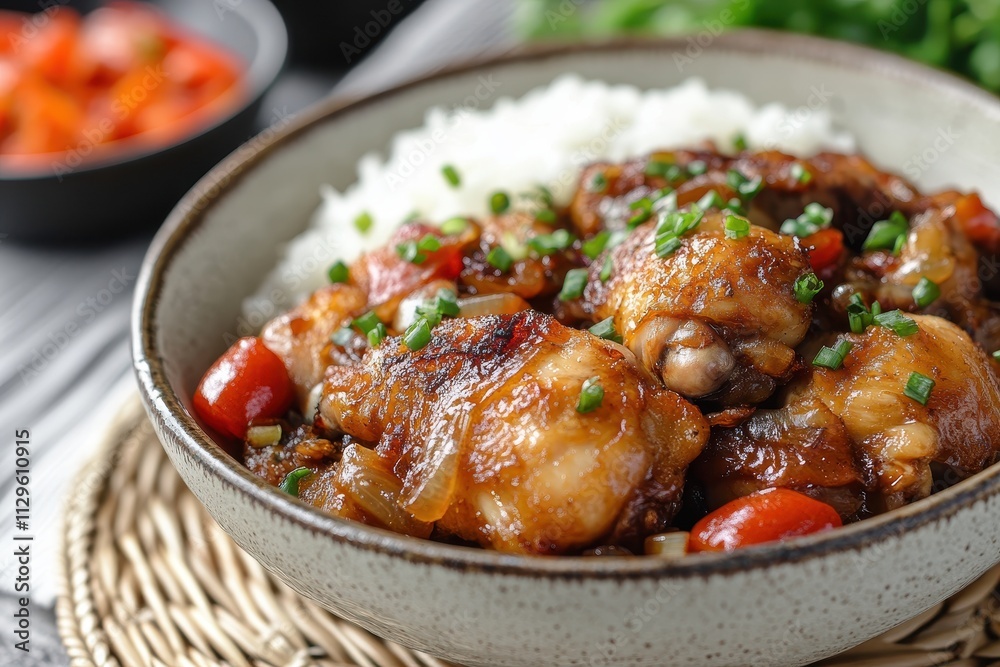 Fototapeta premium Filipino adobo chicken served in a bowl