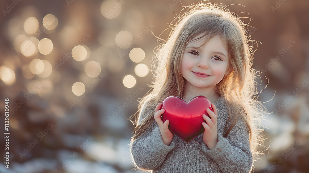 Red heart. Little girl holding a heart Red heart. Little girl holding a heart