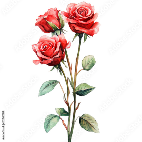 Bouquet of red watercolor roses clipart