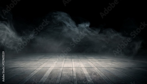 concrete floor and black smoke background