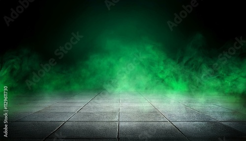 concrete floor and green smoke background