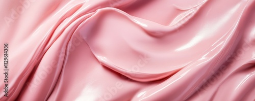 A smooth and glossy texture of light pink cream, highlighting its luxurious and soft appearance.