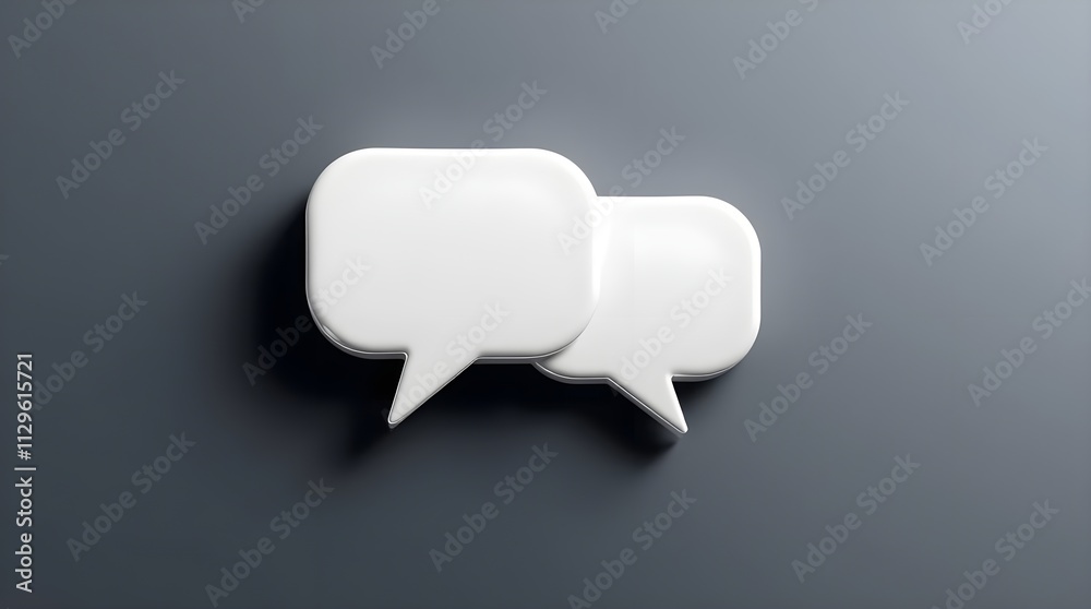 two 3D white speech bubble on grey background, large space for copy two 3D white speech bubble on grey background, large space for copy