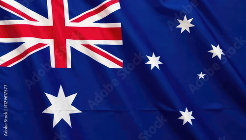 The Australian national flag is displayed with rippling fabric. Concept of Australian patriotism.