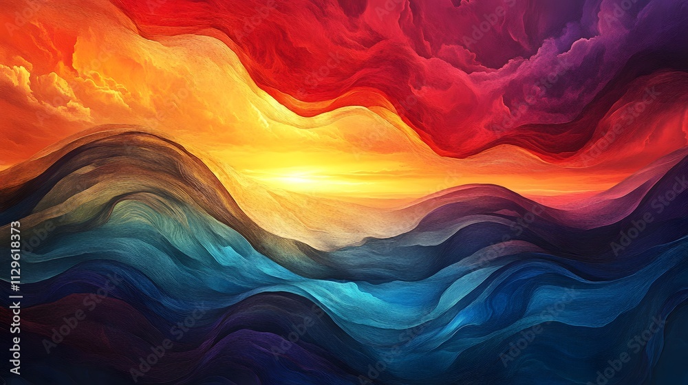 Vibrant Sunset Over Rolling Abstract Hills Vibrant Sunset Over Rolling Abstract Hills