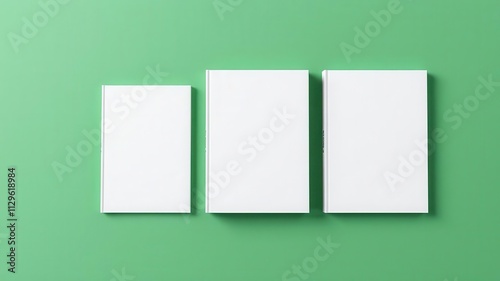 A mockup of three differently sized book covers laid out against a plain background, front, empty, layout