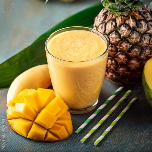 ananas, mango and banana smoothie, AI generated photo