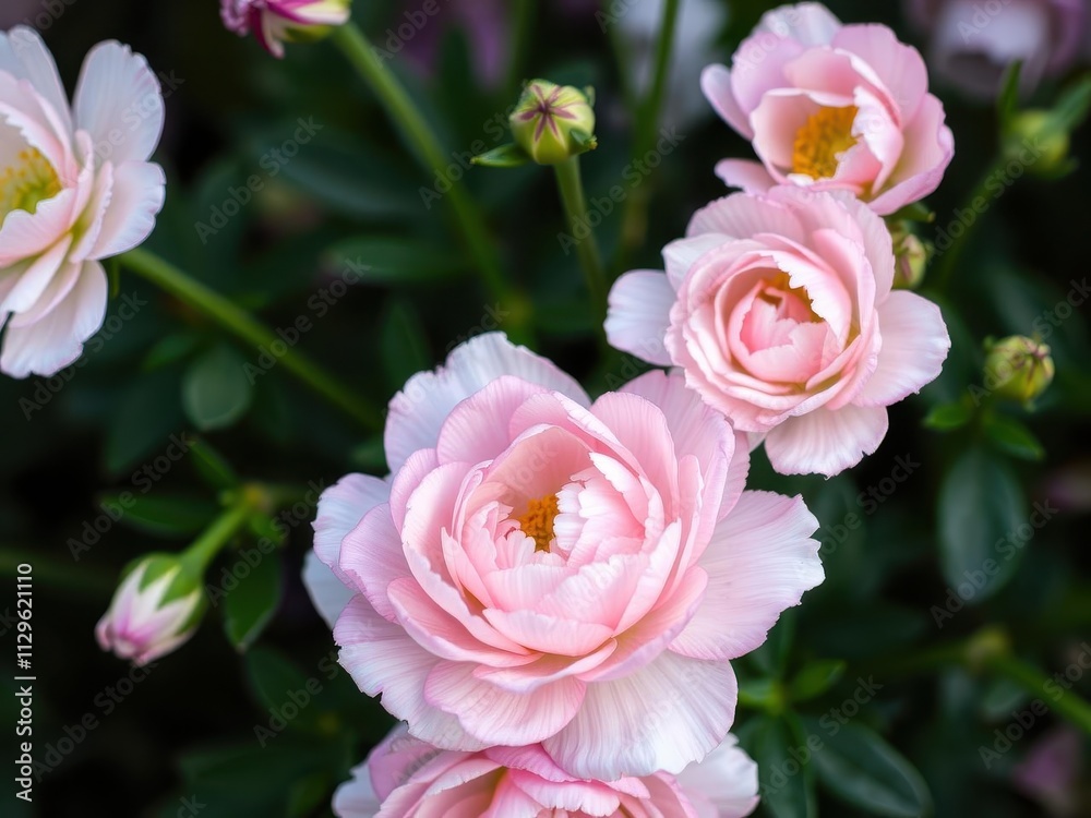 Close-up shot of beautiful pink and white ranunculus flowers in full bloom, detail, spring Close-up shot of beautiful pink and white ranunculus flowers in full bloom, detail, spring
