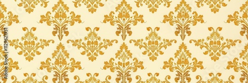 Elegant and intricate Seamless Damask wallpaper design in shades of gold and cream, gold, luxury