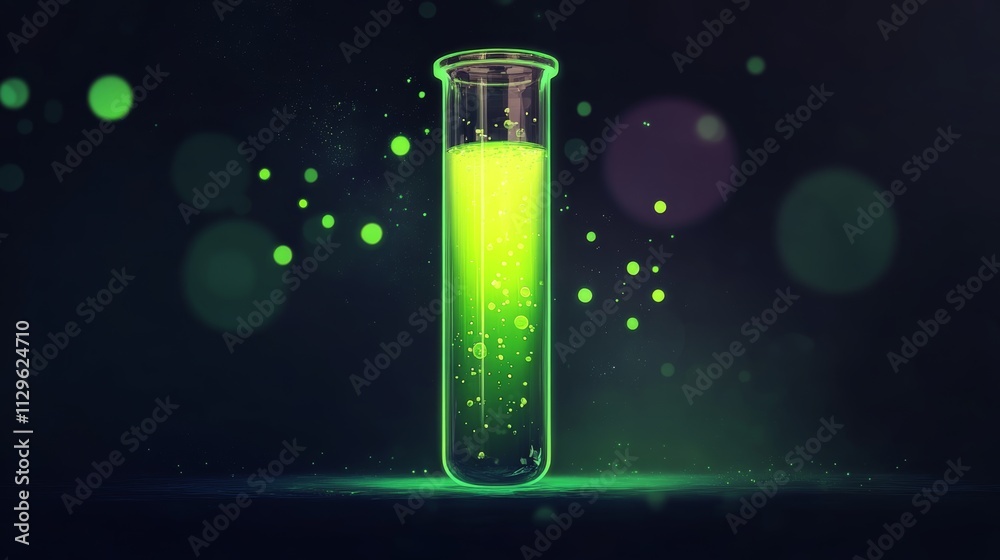 Neon chemical test tube with green bright liquid inside Neon chemical test tube with green bright liquid inside