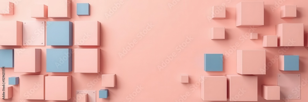 Fototapeta premium Randomly shifted white cube boxes forming a block background with copy space, wallpaper, abstract