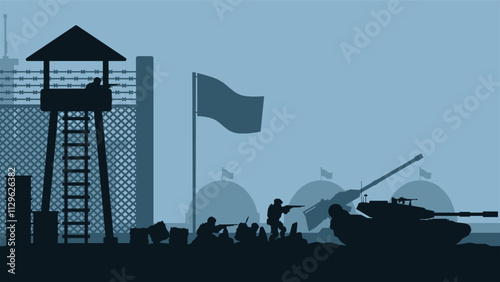 Landscape illustration of military base outpost