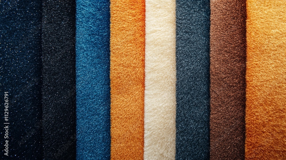 Fototapeta premium Assorted fur fabric samples displayed to showcase their unique textures, realistic designs, and suitability for textile crafting and design projects.