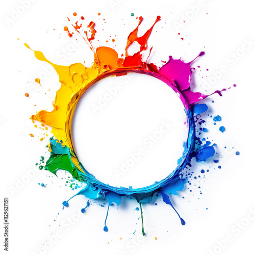 Circle Liquid Colorful Splash Frame with Copy Space Isolated on White Background