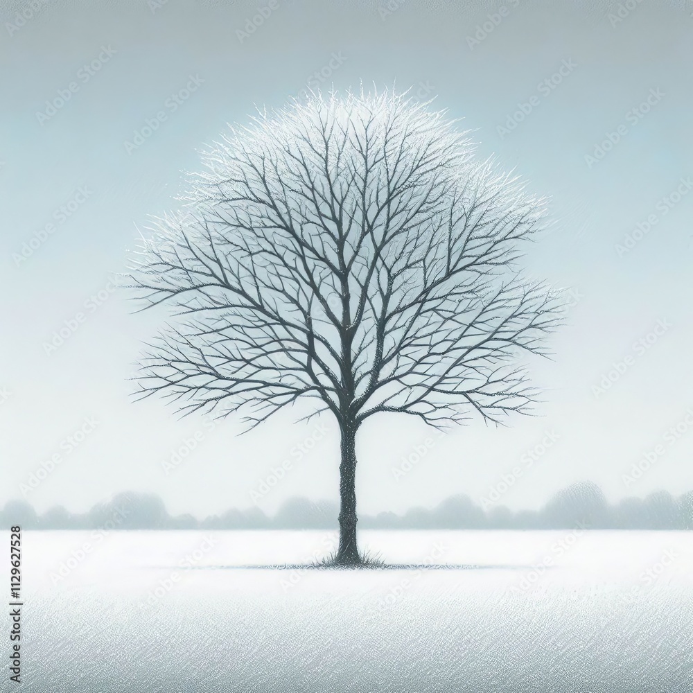 Fototapeta premium Frozen Tree in Serene Field