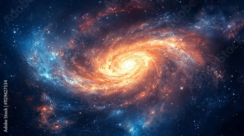 mesmerizing cosmic formation of fiery orange and red swirls, symbolizing the dynamic energy and vast beauty of the universe. This image evokes the cosmic dance of creation, destruction, and the infini