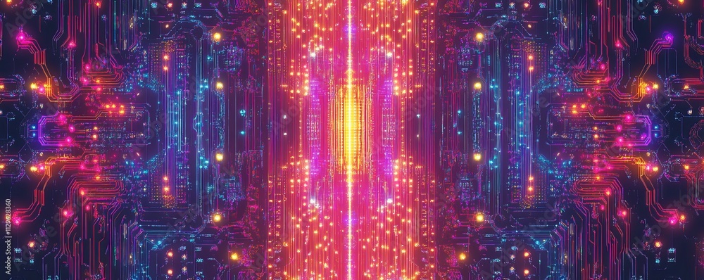 Hightech pattern with circuit lines and neon glow, immersive design, techinspired Hightech pattern with circuit lines and neon glow, immersive design, techinspired