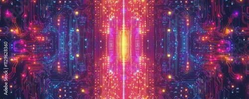 Wallpaper Mural Hightech pattern with circuit lines and neon glow, immersive design, techinspired Torontodigital.ca