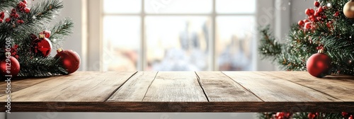 Christmas Dining Table with Festive Decor, Bright and Warm Interior, for Celebration or Family Gathering