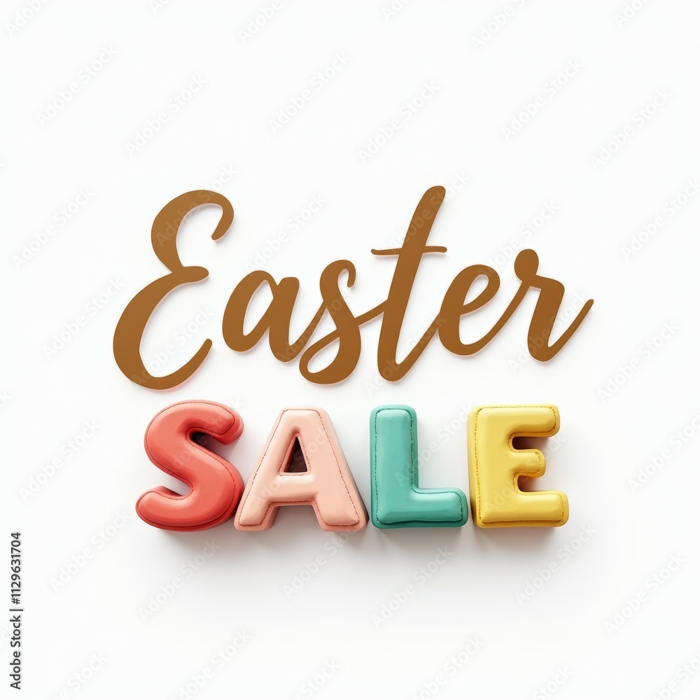 Easter sale text in playful colorful letters with rounded style on white background. Perfect for holiday promotions or festive concepts Easter sale text in playful colorful letters with rounded style on white background. Perfect for holiday promotions or festive concepts