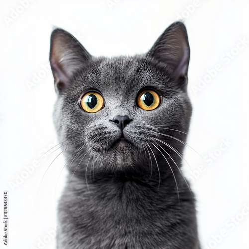 Grey cat portrait on an isolated white background