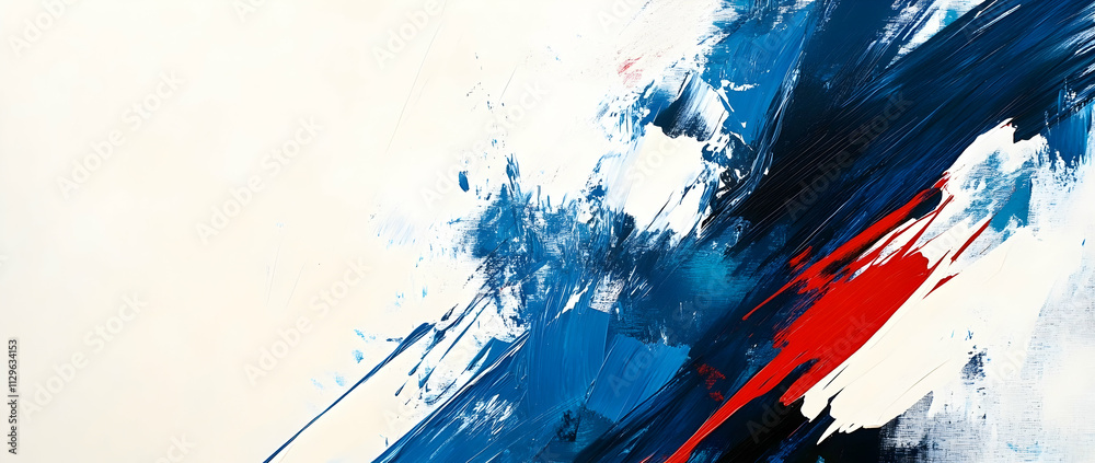 Dynamic French-themed abstract art with bold brushstrokes in blue, white, and red on a textured white background, AI Generated Dynamic French-themed abstract art with bold brushstrokes in blue, white, and red on a textured white background, AI Generated
