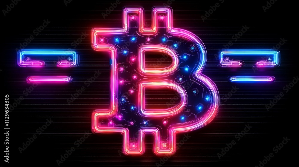 striking neon wireframe illustration Bitcoin symbol showcases glowing lines electric blue and bright pink. artwork features modern design set clean black backdrop. striking neon wireframe illustration Bitcoin symbol showcases glowing lines electric blue and bright pink. artwork features modern design set clean black backdrop.