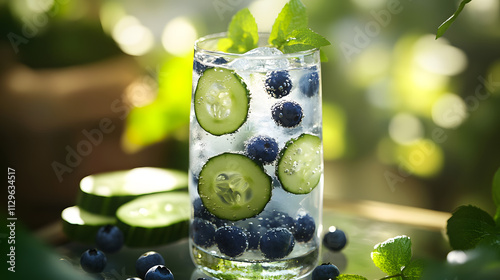 Coconut Water Spritzer with Blueberries and Cucumber