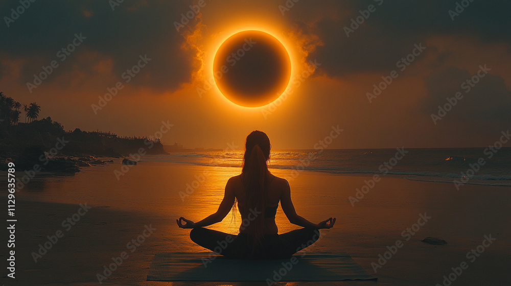woman practicing yoga on the beach at sunrise, symbolizing inner peace, harmony with nature, and the balance of body and mind in a tranquil coastal setting woman practicing yoga on the beach at sunrise, symbolizing inner peace, harmony with nature, and the balance of body and mind in a tranquil coastal setting