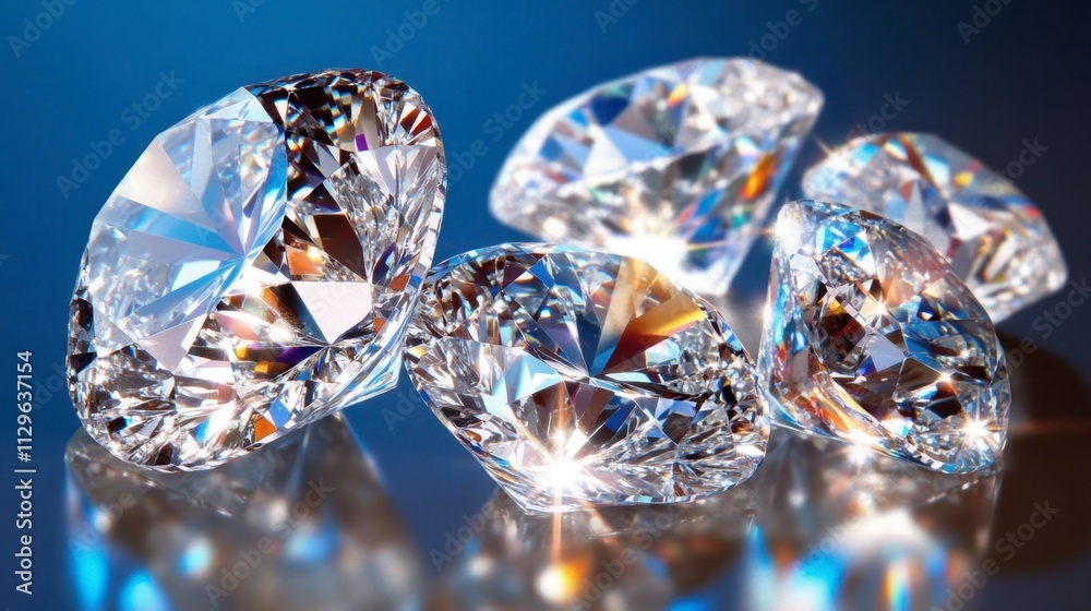 Sparkling Diamonds on Vibrant Background with Reflections and Highlights Sparkling Diamonds on Vibrant Background with Reflections and Highlights