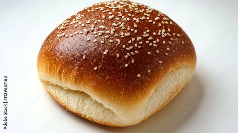 A single hamburger bun photographed from above on a white background.
A single hamburger bun photographed from above on a white background.