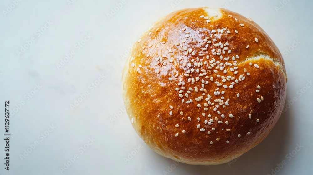 A single hamburger bun photographed from above on a white background.
A single hamburger bun photographed from above on a white background.