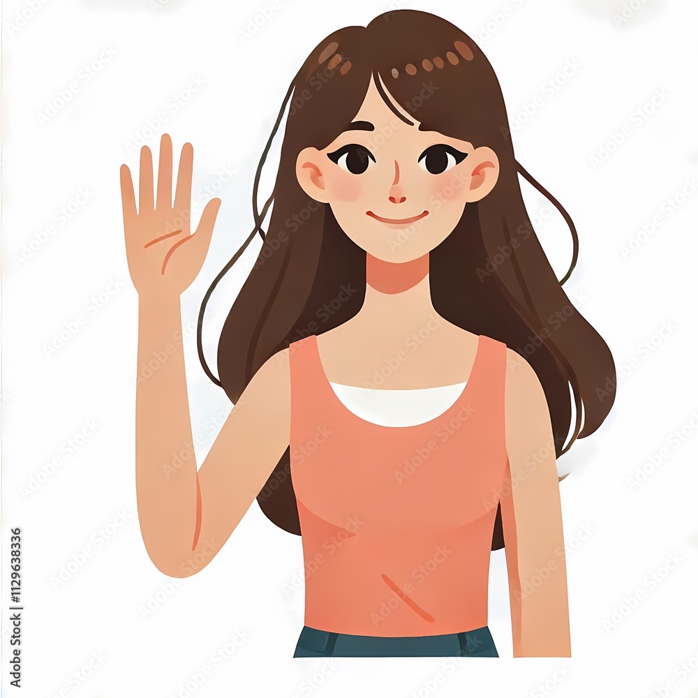 Flat Style Woman Waving Illustration on White Background - Isolated Character Gesture Flat Style Woman Waving Illustration on White Background - Isolated Character Gesture