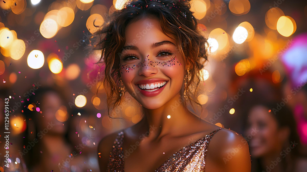 Festive woman enjoying party with confetti
Festive woman enjoying party with confetti