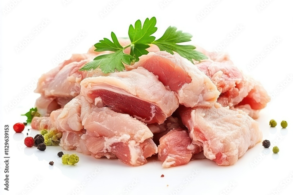 Mound of ground chicken on a white backdrop Mound of ground chicken on a white backdrop