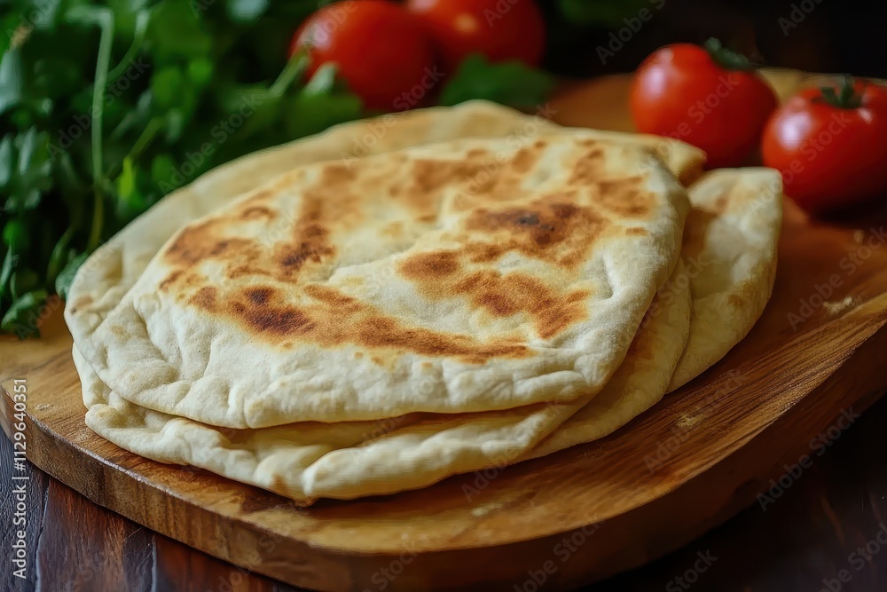 new pita on a wooden platter new pita on a wooden platter