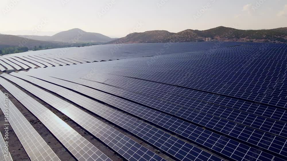 Aerial footage of solar panel fields demonstrating renewable energy ...