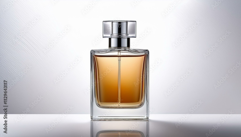 Amber perfume in a square glass bottle with a silver cap.