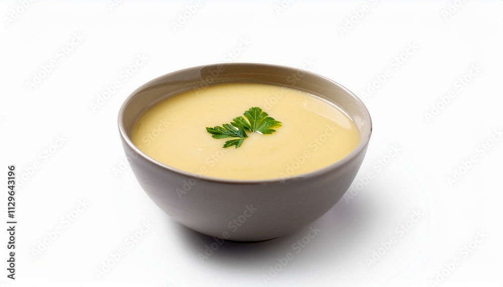 Creamy yellow soup in a bowl, garnished with parsley. Creamy yellow soup in a bowl, garnished with parsley.