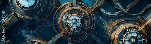 Wallpaper Mural Aerial view of a water treatment facility, showing infrastructure and purification processes  - Torontodigital.ca