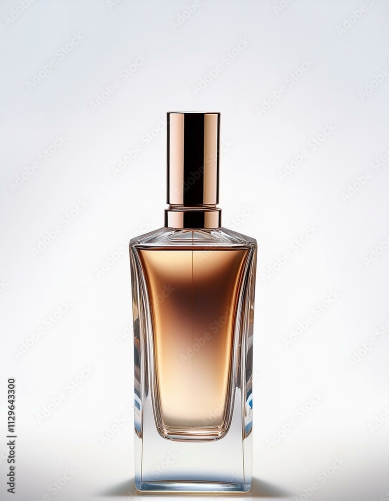Amber-toned perfume in a sleek, modern glass bottle.