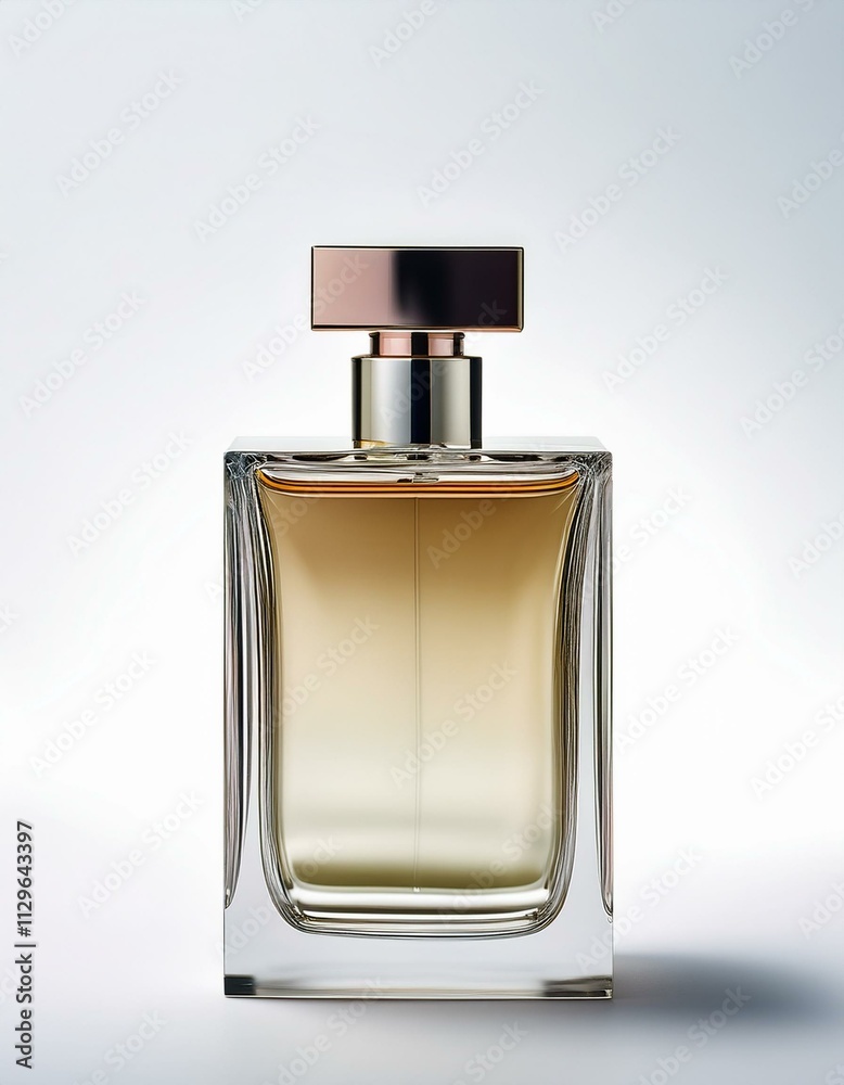 Amber perfume in a glass bottle with a rose gold cap. Amber perfume in a glass bottle with a rose gold cap.