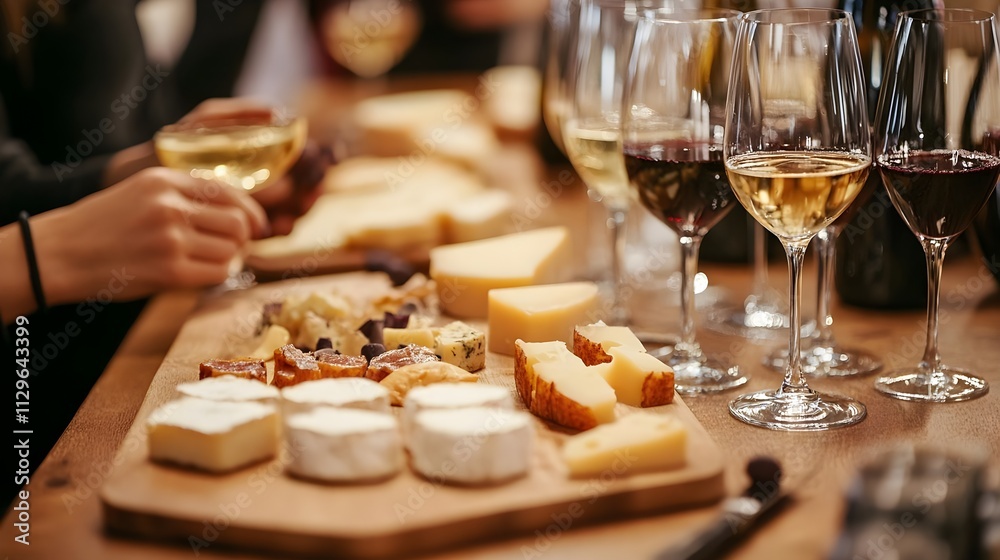 Friends Enjoying Wine and Cheese Tasting Gathering Friends Enjoying Wine and Cheese Tasting Gathering