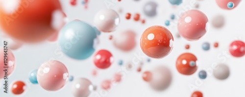 Suspended balls on a white background. image rendering.