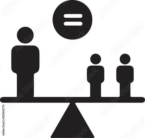 Illustration of a silhouette icon featuring one stickman being weighed against two stickmen of equal weight