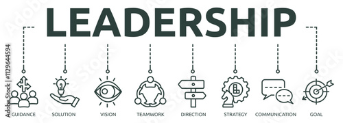 Printleadership outline banner icon of guidance, solution, vision, teamwork, direction, strategy, communication, goal